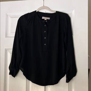 Black Button-Up Henley Women's Top